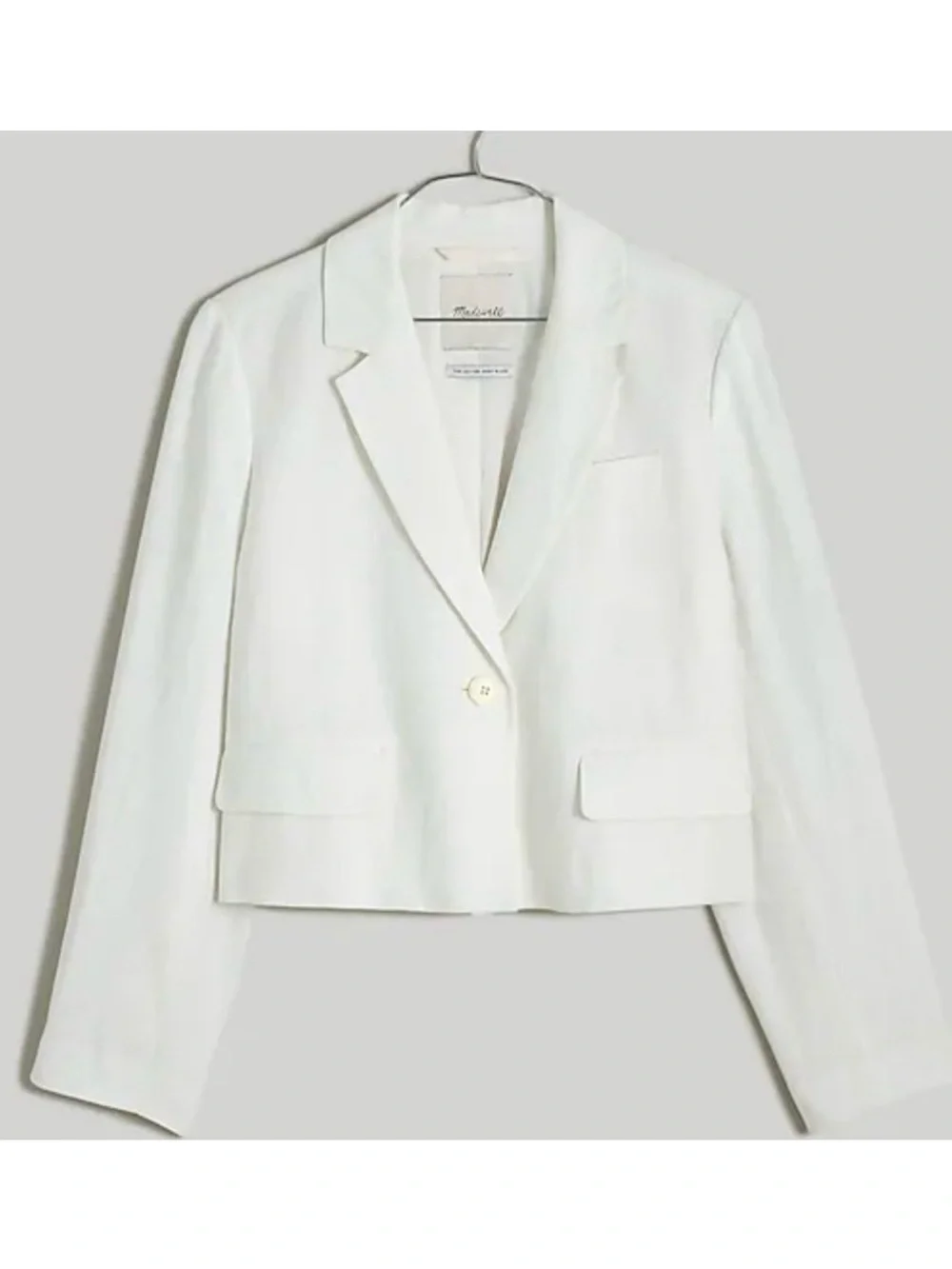 Madewell White Cropped Blazer with Notch Lapel